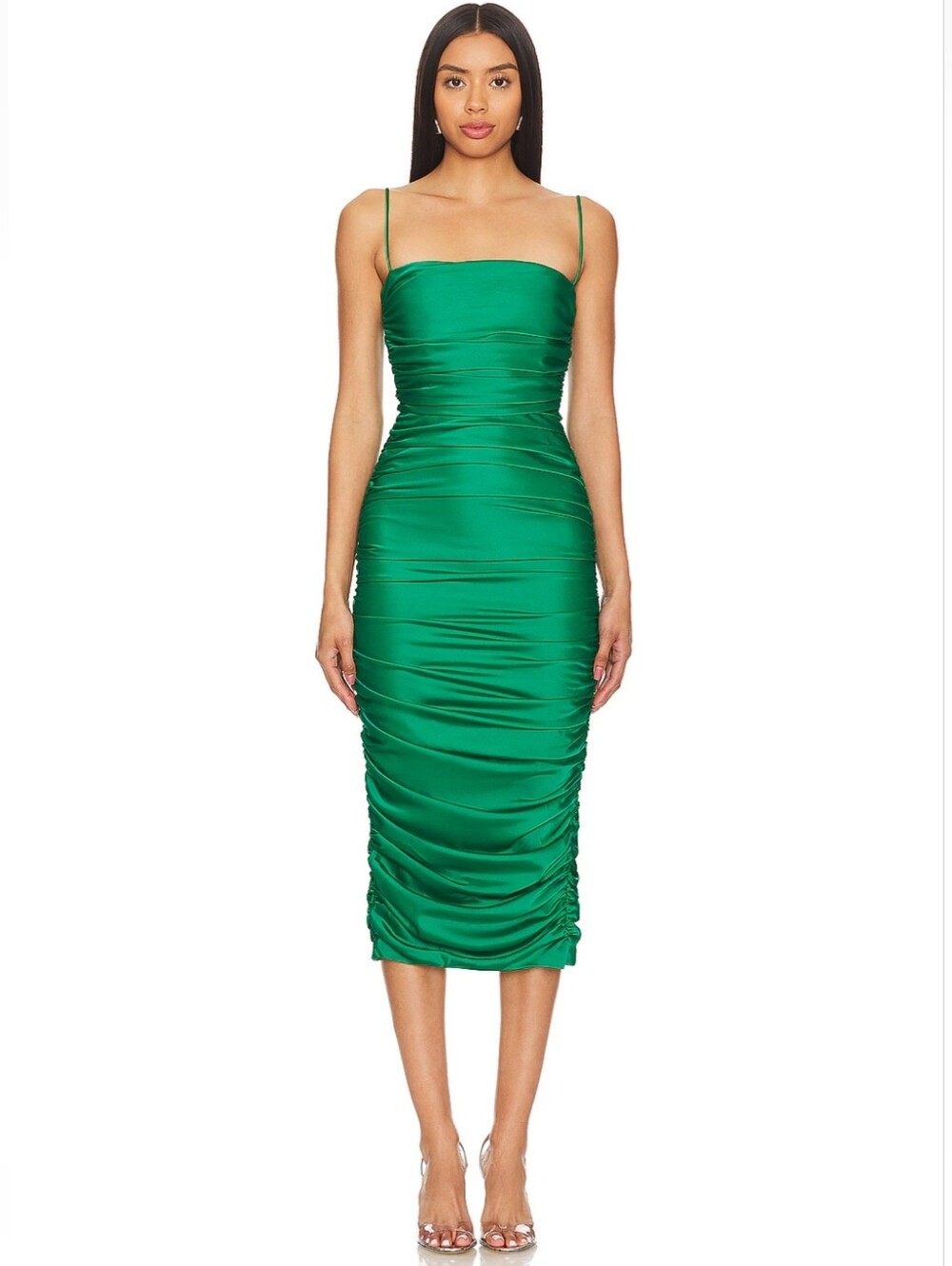 Nookie Pallisade Ruched Midi Dress In Jade Green New Size XS